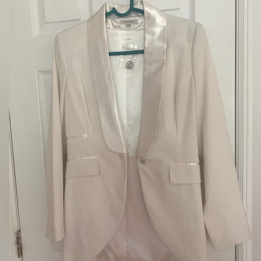 White satin lapel tuxedo jacket